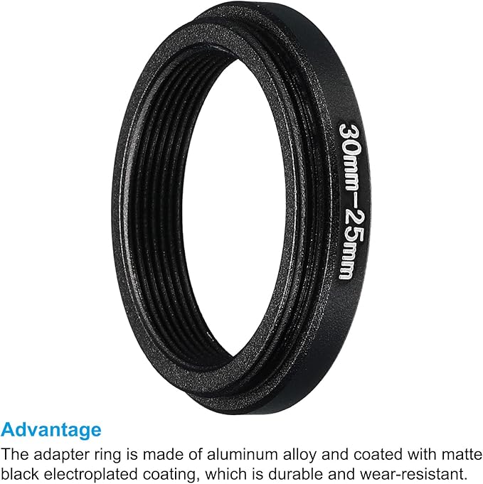 PATIKIL 30mm-25mm Metal Step Down Ring, Camera Lens Filter Adapter Ring Aluminum Filter Adapter Ring for Camera Lenses Hood, Black