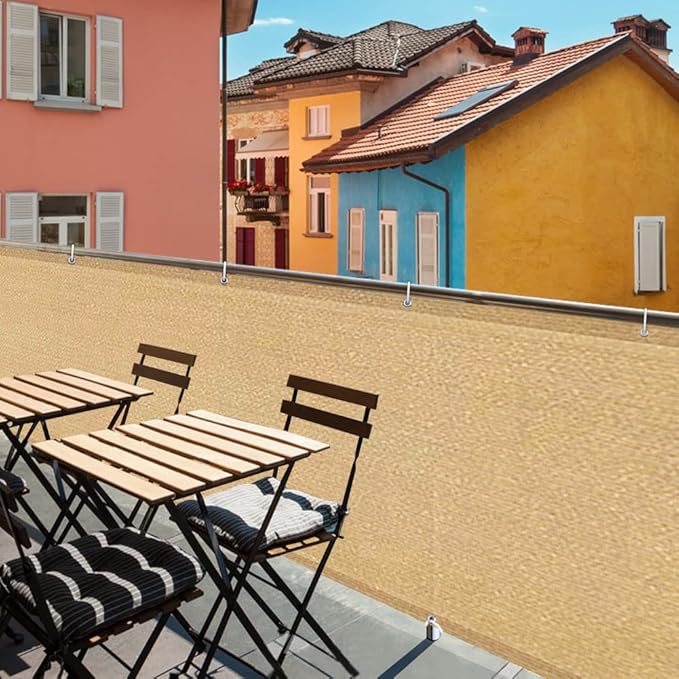 iCover 3.5x16.5ft Balcony Privacy Screen Fence, UV-Resistant Railing Fencing Cover for Porch Deck Patio Garden Backyard, Cable Zip Ties Included, Sand