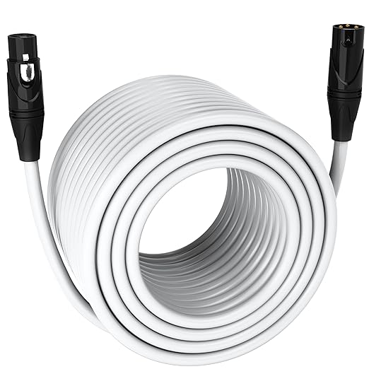 LyxPro 300 Feet XLR Microphone Cable Balanced Male to Female 3 Pin Mic Cord for Powered Speakers Audio Interface Professional Pro Audio Performance and Recording Devices - White