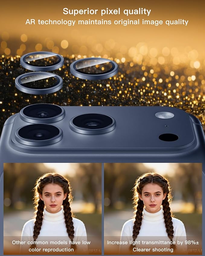 Compatible with iPhone 17 Pro Max/17 Pro Camera Lens Protector (Deep Blue) 1:1 Invisible Fit,Ultra Clarity,Military-Grade 9H+ Aerospace Glass,Anti-Scratch & Easy Installation