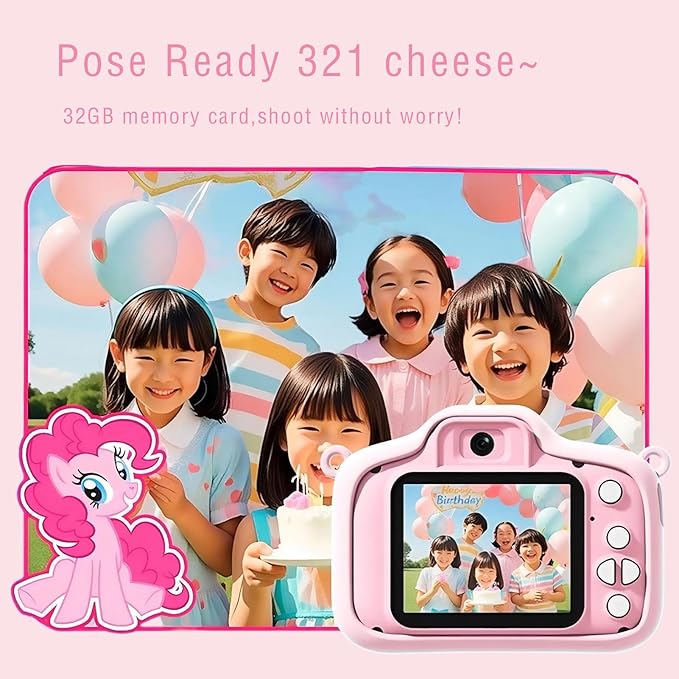 My Little Pony Sweetheart Party Children Camera, Birthday Gifts Girls Boys Age 3-12, Kid's Camera with SD Card,Pinkie Pie