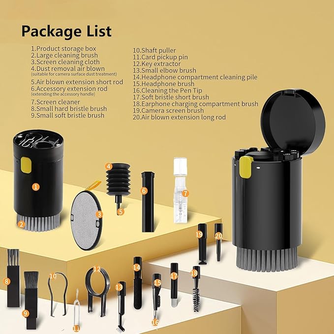 20 in 1 Multifunctional Cleaner Kit fit for Electronic Devices, Keyboard Cleaning Kit, Versatile Computer Screen Cleaning Brush Tool for Smartphone,Earbuds Camera Monitor Tablet (Black)