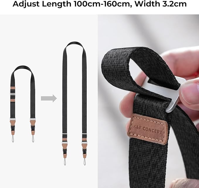 K&F CONCEPT 32mm Camera Neck Strap for Photographers Camera Strap Quick Release Clip Adjustable Sling Strap Compatible with Nikon Canon Sony Olympus DSLR Camera Grey Black