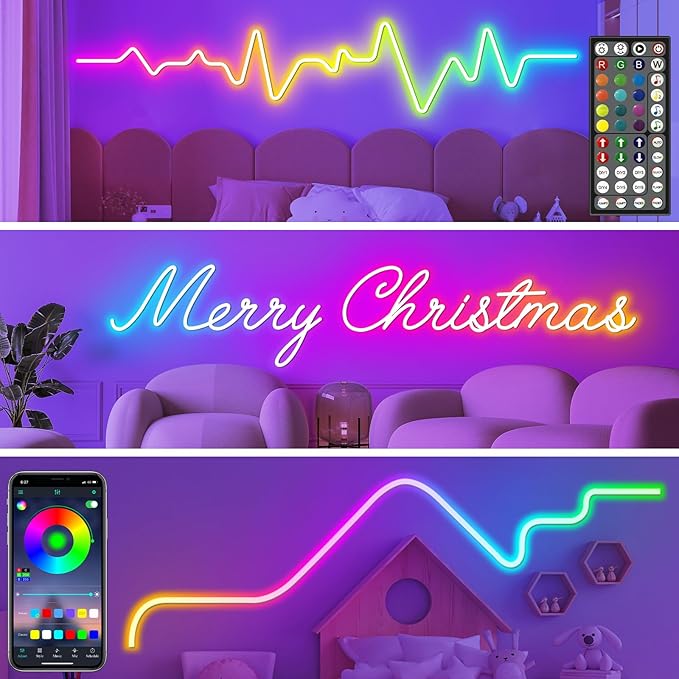 20Ft Neon Rope Lights,Flexible Led Rope Lights Control with App/Remote,Multiple Modes Rope Lights,IP65 Outdoor RGB Led Neon Lights Waterproof,Music Sync Gaming Led Neon Light Strip for Bedroom Decor