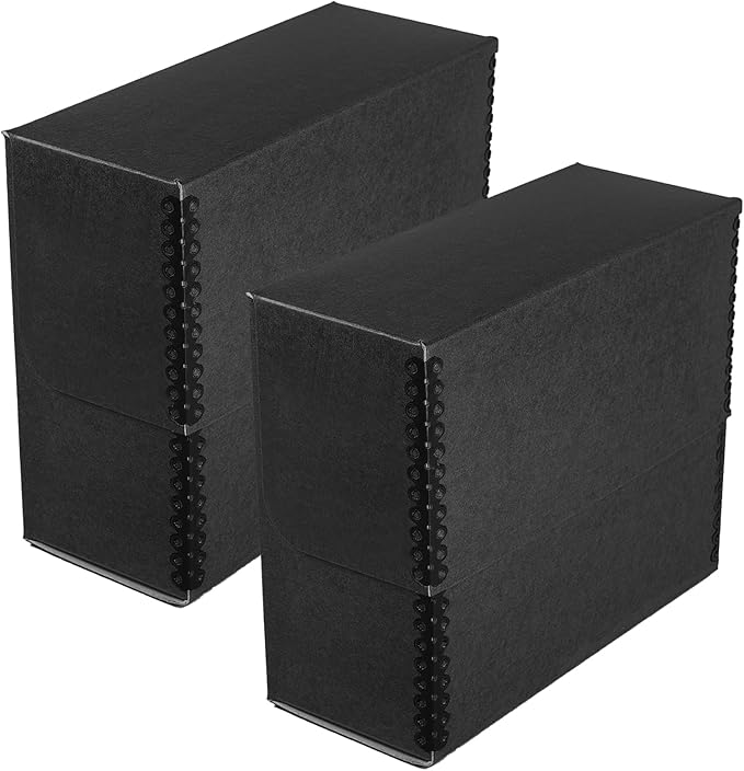 Lineco Archival Document Storage Box with Metal Edge, Acid-Free Black Boxboard, Organize and Store Files, Prints, Photos, Legal-Sized Case 15.5" x 10.5" x 5" Wide, Pack of 2