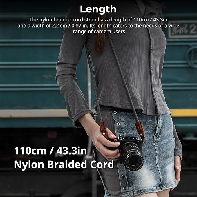 SMALLRIG Rope Camera Neck Shoulder Strap, Adjustable Braided Shoulder Strap with O-Ring and Leather Pad