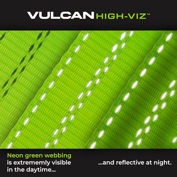VULCAN Car Tie Down with Flat Hooks - Lasso Style - 2 Inch x 96 Inch - 4 Pack - High-Viz - 3,300 Pound Safe Working Load