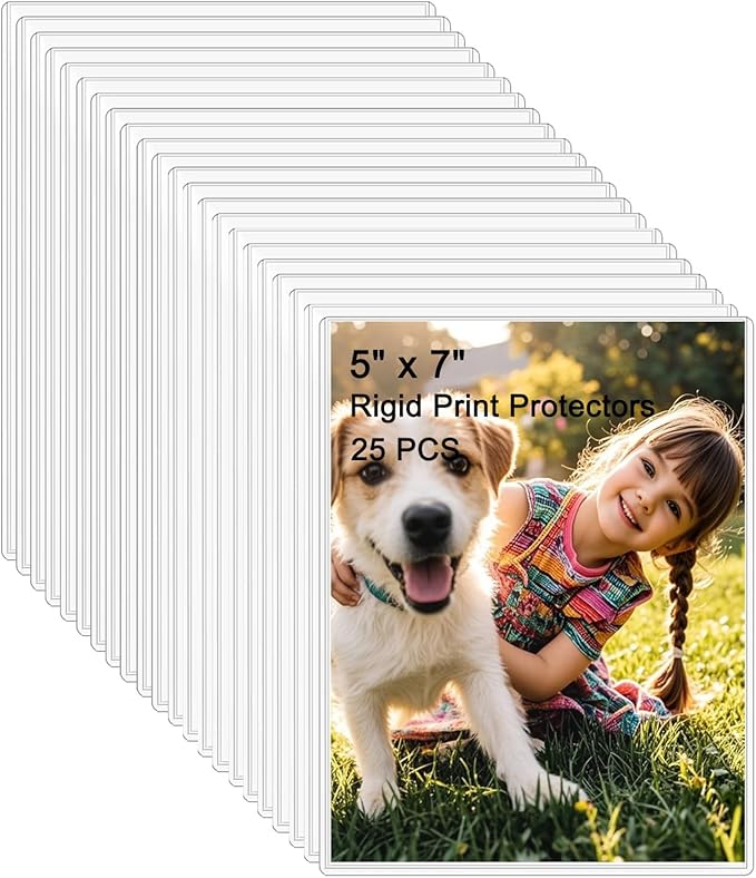 25PCS 5" x 7" Clear Rigid Card Sleeves – Waterproof Hard Plastic Protectors for Postcards, Prints, Photos, Trading & Sports Cards – Top Load Jumbo Sheet Holders