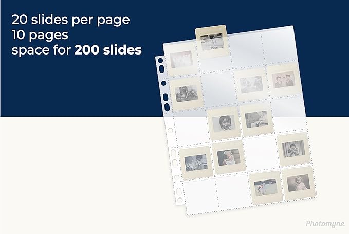 Photomyne Protective Photo Page | Holds 20 35mm Slides - 10 Pages Pack (200 Slides) - Clear Preservers