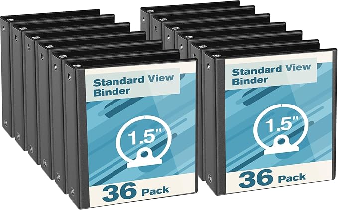 CIXILDTS 1.5-inch Round Ring Binder, Durable 1.5" 3 Ring Binder Fit Letter Size Paper, Black, 36-Pack