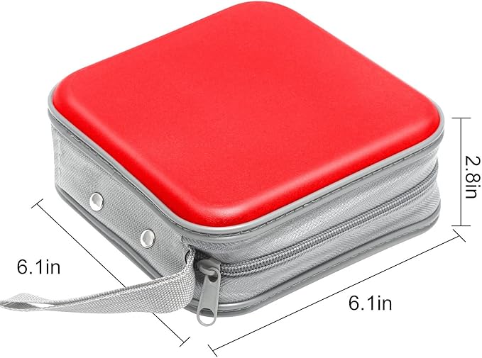 CD Case, 40 Capacity CD/DVD Case Holders Wallet Hard Plastic DVD Disc Cases Storage Binder for Car Home Office Travel (Red)