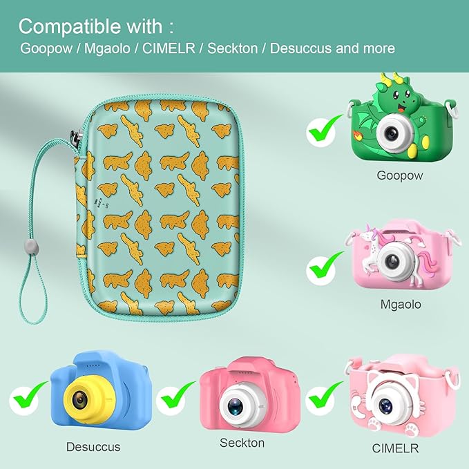 FINTIE Kids Camera Case Compatible with Goopow/Seckton/Dylanto/Mgaolo/Masterbee/CIMELR/Desuccus Kids Digital Camera Toys, Children Carrying Bag, Birthday Festival Gift, Dino Nuggets
