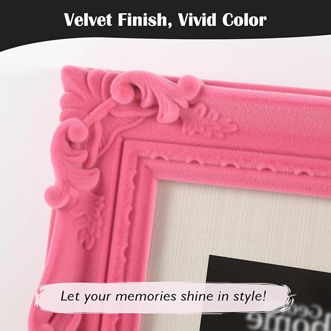 4x6 Pink Picture Frame for Drwaings Prints, Small Colorful Decorative Frame with Real Glass/Stand, Retro Ornate Memorial Frame Gift for Wedding Baby Shower Retirement (Pink)