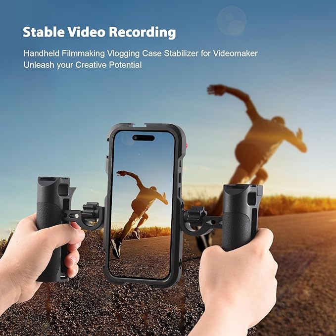 Andoer Portable Phone Cage with Dual Handles Mobile Phone Video Rig Handheld Smartphone Stabilizer Several Cold Shoe Mounts Replacement for iPhone 14 Pro