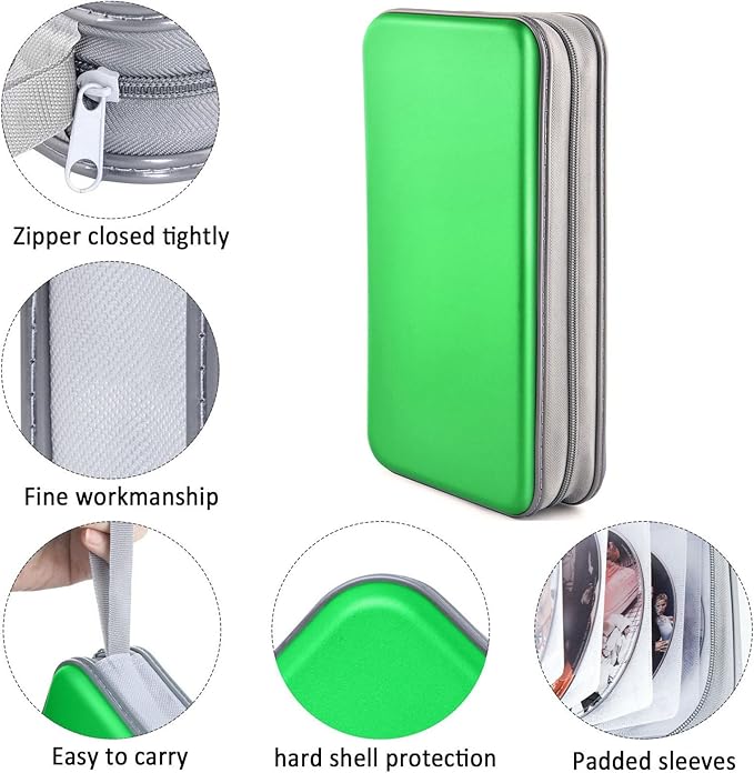 DVD Case, Bivisen CD Case Holder Wallet Binder 96 Capacity CD/DVD Cases Storage Holder Binder Organizer Wallet Book for Car Home Travel (Green)