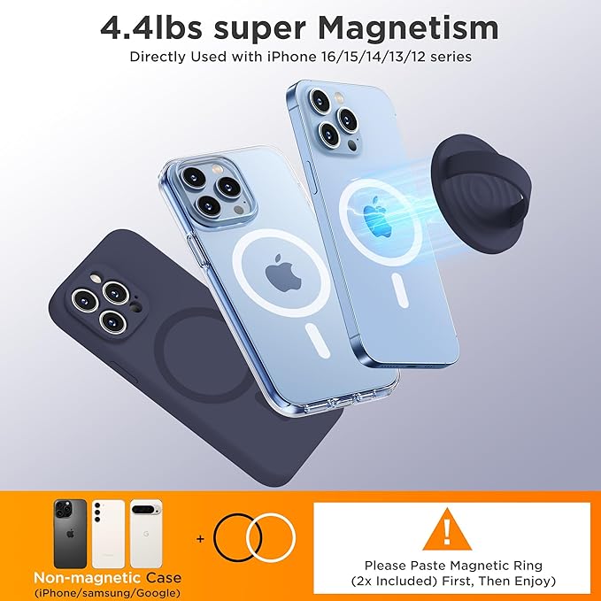 Upgraded Magnetic Phone Grip, Liquid Silicone Soft and Portable, Removable Finger Loop Ring Grip Holder for iPhone, Strong Magnetic Attraction, Compatible with MagSafe Phone Case, Midnight Blue
