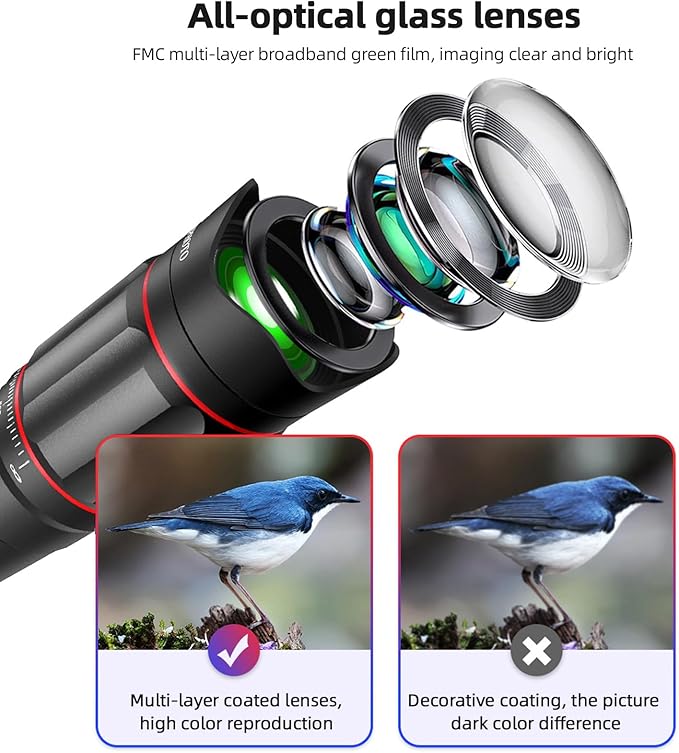25X Phone Telephoto Lens Kit Portable High Magnification Observation Concerts Sports Games Bird Watching Fishing Mini Tripod Holder Telephoto Lens Smartphone Zoom Lens Mobile Phone