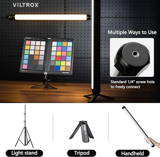 VILTROX K60 2 Pack RGB LED Video Light Stick with APP Control, Handheld 360° RGB Tube Light Wand for Photography, 2500K-8500K Dimmable, CRI97+,26 Light Scenes, LCD Display, 2200mAh Battery