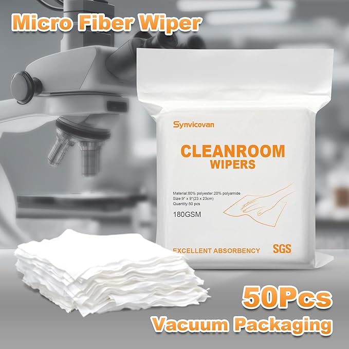 Microfiber Wipes 9"x9"(50 Pcs,Class 100, 180GSM) Superfine Lint Free Cloths Cleaning and Drying Cloths Reusable Ultra Absorbent for All Surface Types