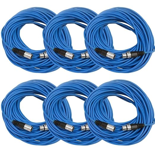 Seismic Audio - SAXLX-100-6 Pack of 100' Blue XLR Male to XLR Female Microphone Cables - Balanced - 100 Foot Patch Cords