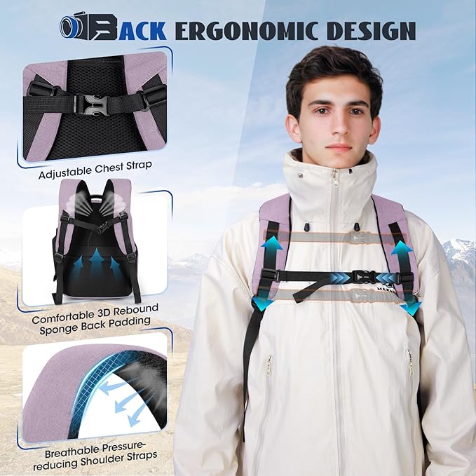 Camera Backpack Camera Bag for Photographers DSLR SLR Mirrorless Camera Cases with Waterproof Rain Cover & Laptop Compartment Fits 14 Inch Laptop,Anti Theft Travel photography backpack,Pink