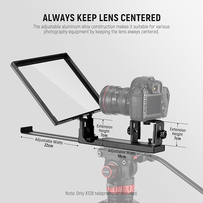 NEEWER Basics X12B Aluminum Alloy Liftable Teleprompter 12" Compatible with iPhone iPad Tablet Phone Camera, No Assembly/Remote & App Control with Cleaning Cloth, for Online Teaching Live Streaming