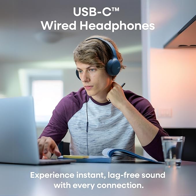 JVC USB-C Wired On-Ear Headphones with Mic – Comfortable All-Day Wear, Clear Calls, Rich Sound – Foldable & Lightweight – Tangle-Free Single-Sided Cable – Great for Gaming & Work from Home