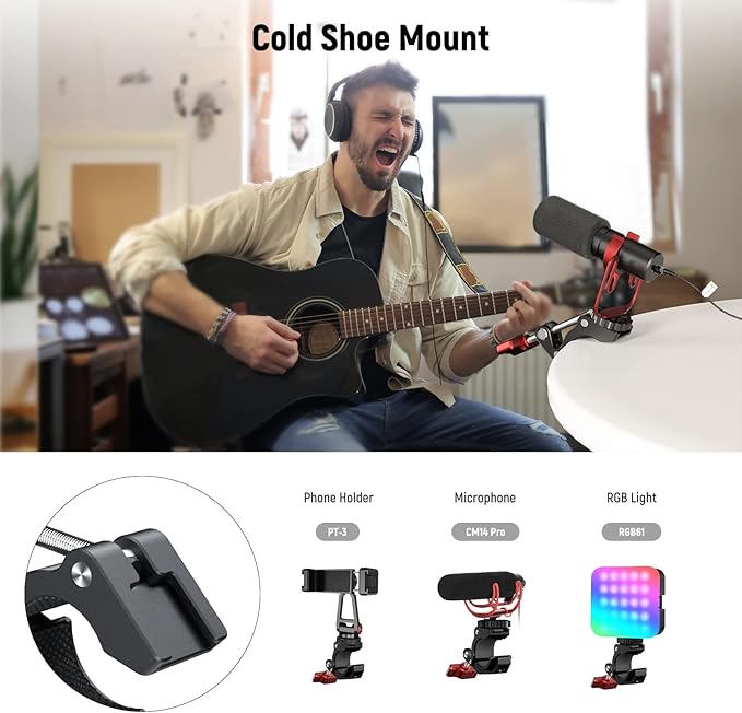 NEEWER Super Clamp with Cold Shoe & 1/4 Inch 3/8 Inch Thread Holes, Max. Load 4 kg, Crab Shaped Camera Tripod Holder for Most Photo Accessories, Compatible with SmallRig Magic Arm, Red ST81