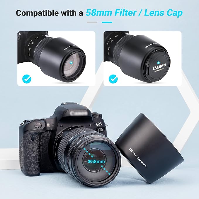 JJC Camera Lens Hood Shade Fits for Canon RF 75-300mm, EF 75-300mm f/4-5.6 III USM & EF-S 55-250mm f/4-5.6 is II Lens, Replaces Canon ET-60 Hood Reverse Attaching -Black