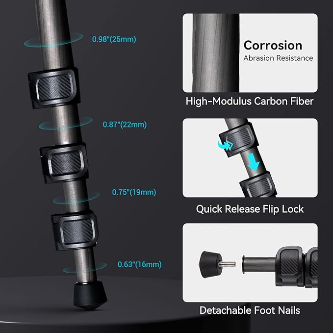SmallRig AP-10 Carbon Fiber Tripod, 52.4" Lightweight Compact Camera Tripod with Detachable Monopod, 360° Ball Head, Quick Release Plate, Payload 26.5 lbs, for Canon for Sony, DSLR Camera, Phone-4060