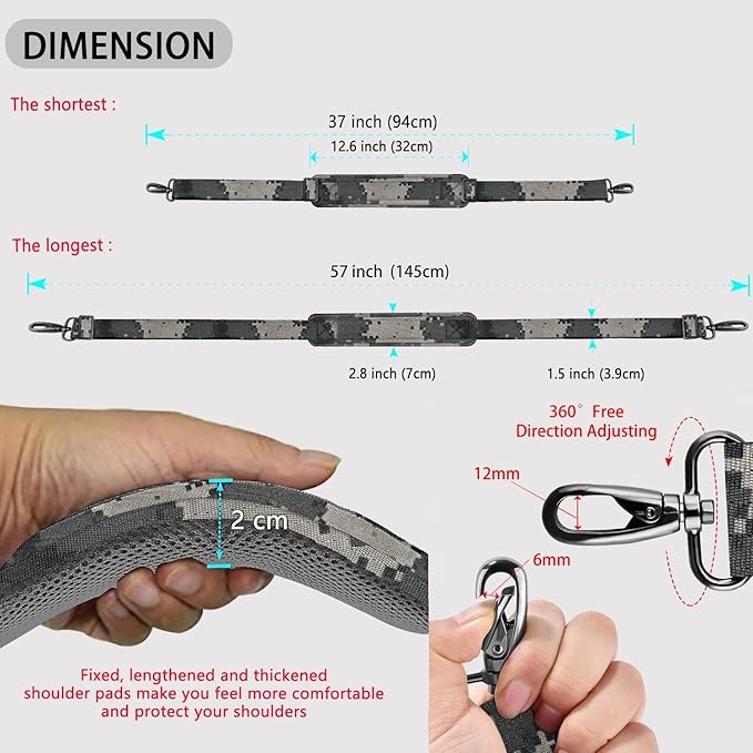 ZINZ Shoulder Strap 58" Ultra-Thick Fixed Padded and Adjustable Buckles Crossbody Strap for Briefcase Laptop Bag Luggage