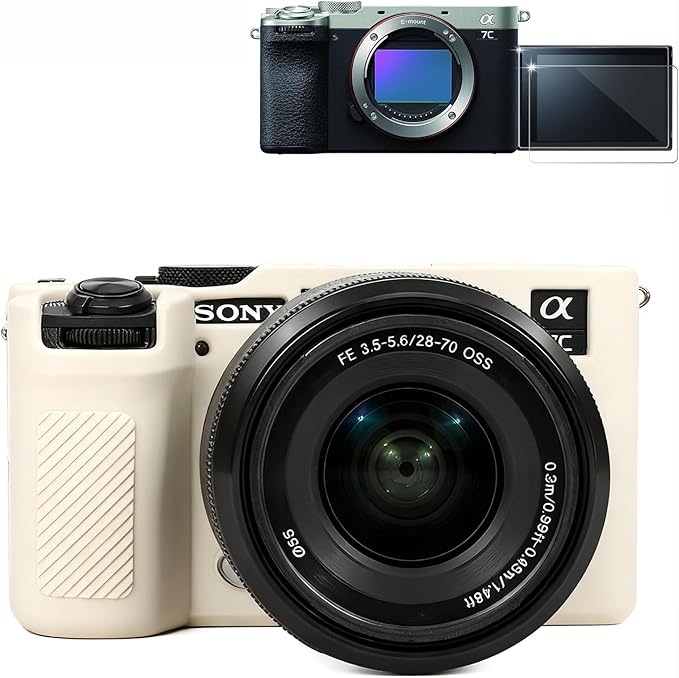 Frevyve Case for Sony A7CII/A7CR Camera Accessories, Soft Silicone Protective Case Skin with Screen Protector, Perfect Fit Sleeve, Lightweight, Anti-Scratch for Sony Alpha 7C II/7CR Cover (Beige)