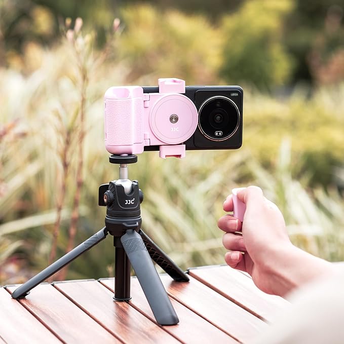 Phone Camera Grip Smartphone Photography Shooting Clip with Tripod Mount & Detachable Wireless Shutter Remote Control, Phone Selfie Grip Handle Stand for iPhone Samsung Android Phone Vlog Video Pink