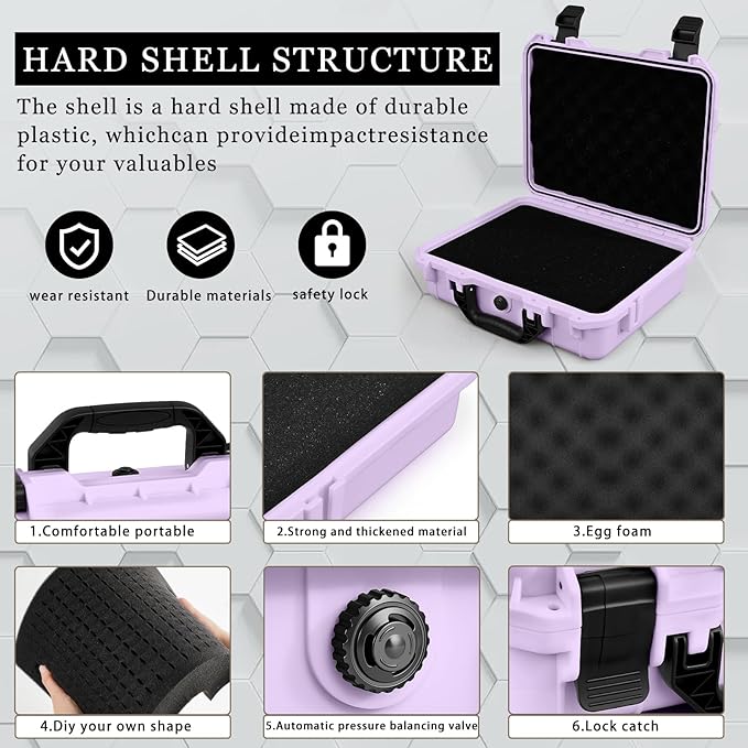 Relaxweex 1 Pcs 16.3 x 12.4 x 6.5 Inch Waterproof Hard Case with DIY Customizable Foam Insert Portable Protective Case with Knife for Camera Drones Equipments Tools Test Instruments (Purple)