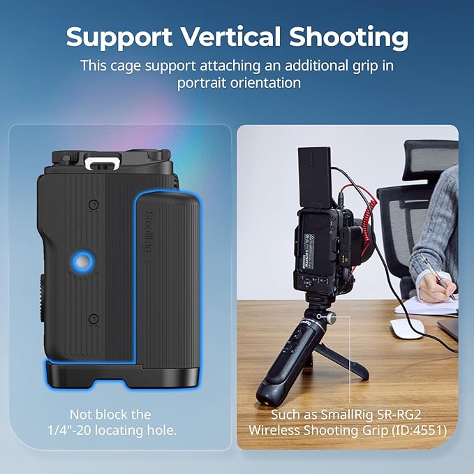 SMALLRIG R50 V Handgrip L-Shape Grip for Canon R50V with Quick Release Plate for Arca, Lightweight Ribbed Side Handle, Cold Shoe Mount, 1/4"-20 threaded holes, Support Vertical Shooting (Black) - 5429