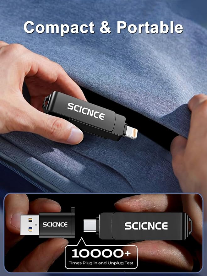 SCICNCE 256GB Flash Drive Intended for iPhone, USB Memory Stick Storage Backup for Photos Videos, Plug and Play No APP Required, Compatible with iPhone iPad Android and Computers (Metal Gray)