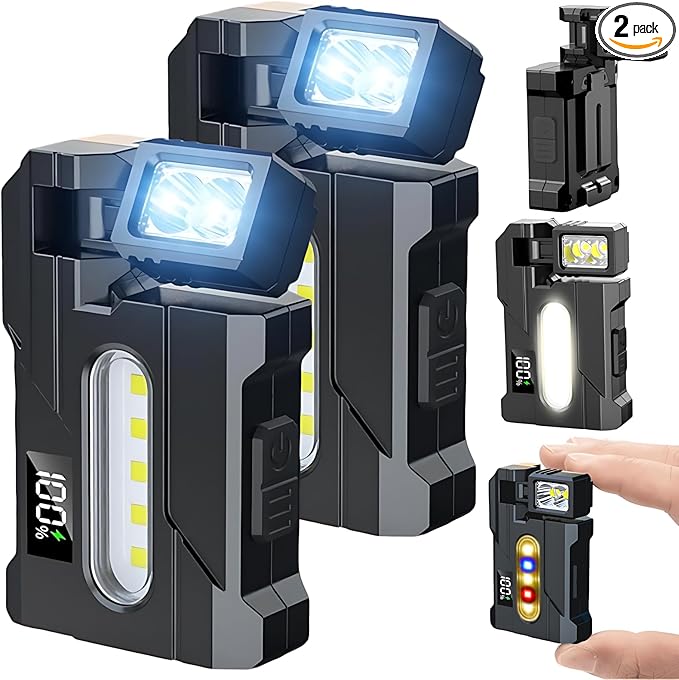 Mini EDC Flashlight 1200 Lumens – 2PCS Super Bright 3 Modes EDC Flashlight, Rechargeable Mini ABS Light with Magnet, Portable Pocket Dual Light, 180° Rotatable Magnetic Torches for Outdoor Emergency
