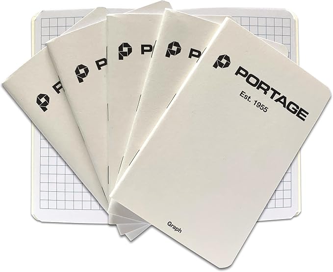 Portage Small Graph Notebook- Notepad for Field Notes, White Graph Small Sketch Book, Pocket Notebook Journal for Taking Notes in the Field – 3.5 x 5.5 Inches, 64 Pages, (Pack of 6)