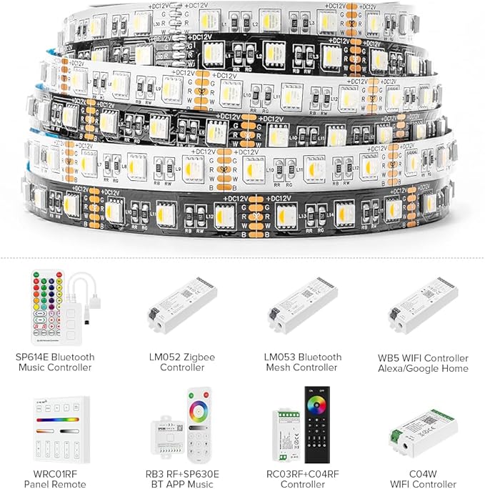 BTF-LIGHTING 5050 RGBW RGB+Warm White(2700K-3000K) 4 Colors in 1 LED Tape Light DC24V 5m 16.4ft 60LED/m Multi-Colored IP30 White 12mm PCB for Bedroom Kitchen Home Decoration(No Adapter or Controller)