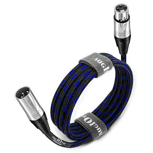XLR Pro Mic Cable - Male to Female 3-Pin Blue Balanced Shielded Microphone Cable for Amplifier, Mixer, Speaker Systems, Recording Studio - 30Ft