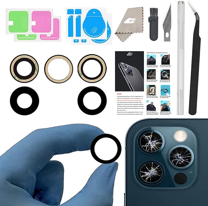 Rear Camera Lens Covers Replacement for iPhone 12 Pro, GVKVGIH Back Camera Len Glass Replacement with Double-Sided Adhesive & Repair Tool Kit (for 12Pro)