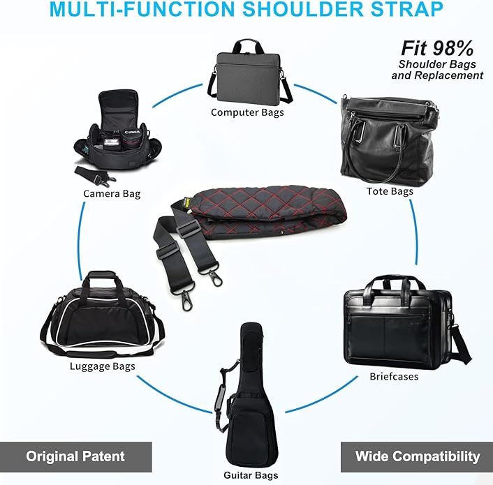Ultra Comfortable Shoulder Strap Bag Belt with Anti-Theft Pockets and Padded, 2 Tone Reversible Use, Stylish & Secure
