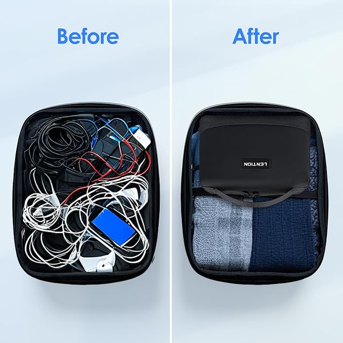 LENTION Premium Electronics Organizer Case with Handle, Large Multi-Compartment Travel Tech Bag for Tablet, Macbook Chargers, Cables, AirPods, Hard Drive Case Waterproof Travel Accessory(M372 Black)