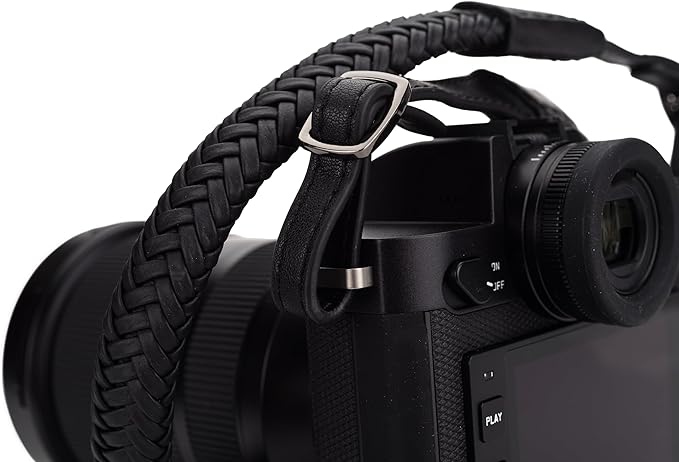 Vi Vante Leather Braided Camera Strap Matador Noir w/Electroplated Rings, Hand-Made 47 inches