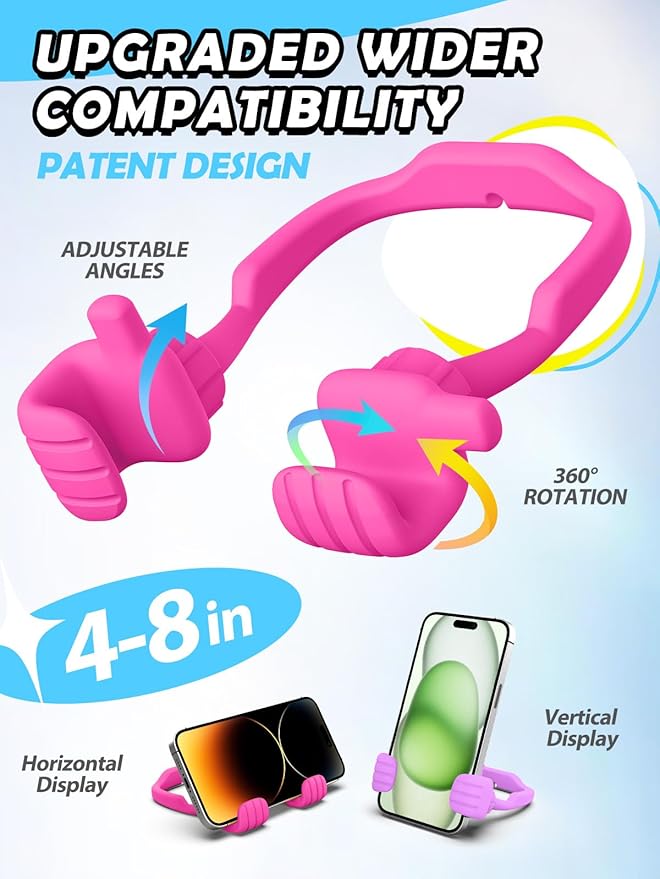 Easter Basket Stuffers for Teen Girls Boys Kids Cell Phone Stand - 2 Pack Thumbs Up Lazy Phone Holder for Desk Birthday Easter Gifts for Adults Women Men(Bright Purple & Hot Pink, 2)
