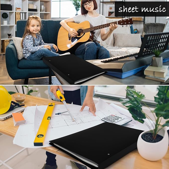 Resholder 2 Pcs 3 Ring Binder 11"x17" Binder Poly Panel Featuring 1" D Ring Fit 11" x 17" Paper Size for Store Artwork Poster Paper PP Material (Black)