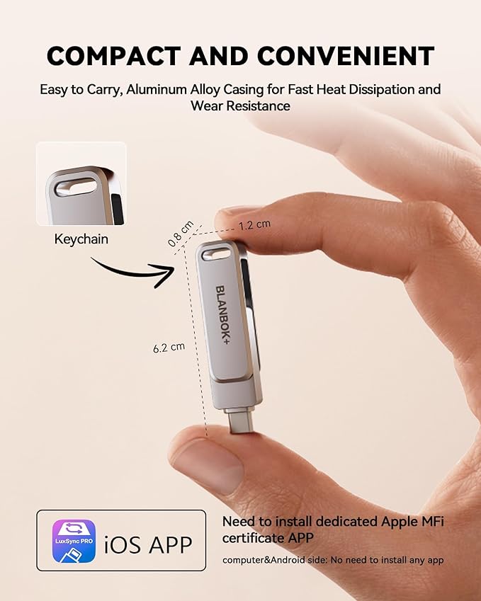 MFi Certified 256GB iPhone Photo Stick, USB Flash Drive for Photo/Video Backup, High-Speed Thumb Drive Compatible for iPhone/iPad/Android/PC (Silver)