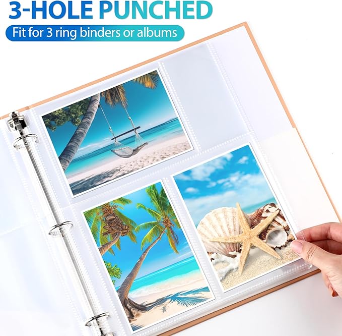 Feifeiya 150 Pack 4 x 6 Photo Sleeves for 3 Ring Binder(for 600 Pictures) archival Photo Page Protectors Holds Clear Plastic Refill Pages Plastic Album Refill Pages