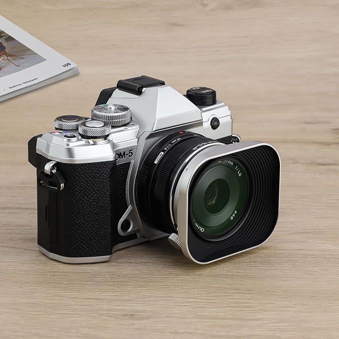 Haoge LH-F48W Square Metal Lens Hood Shade for Olympus M.ZUIKO Digital 17mm f1.8 17 1.8 Lens Replace Olympus LH-48B Silver