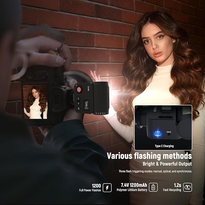 NEEWER Z140 16Ws Mini Camera Flash Light, GN15 1200mAh/1200 Full Power Flashes/1.2s Recycle/6200±200K, Manual 1/128-1/1 Power & S1/S2 Mode, Speedlite Compatible with Canon Nikon Sony Fujifilm Cameras